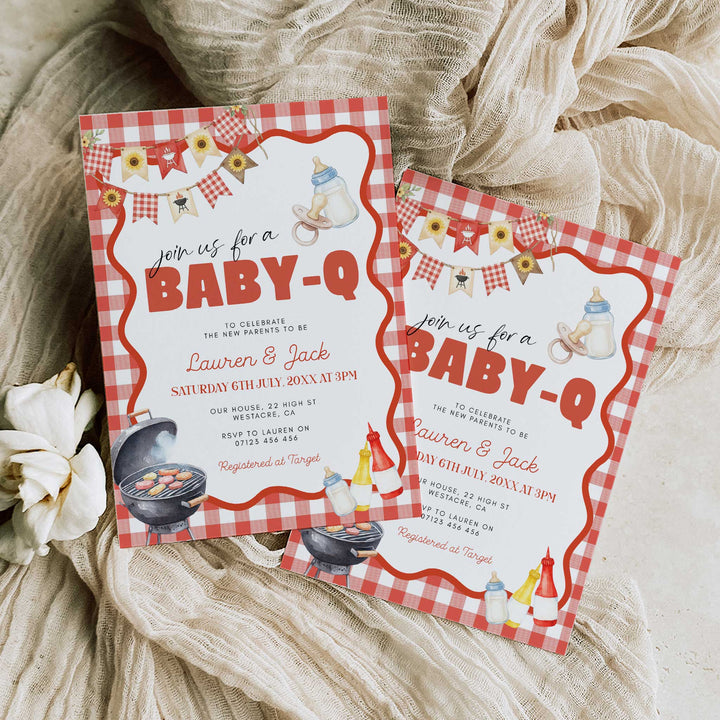 Baby Q Red Gingham Invitation