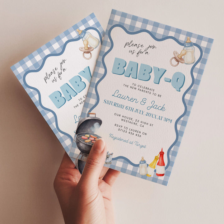 Baby Q Blue Gingham Invitation