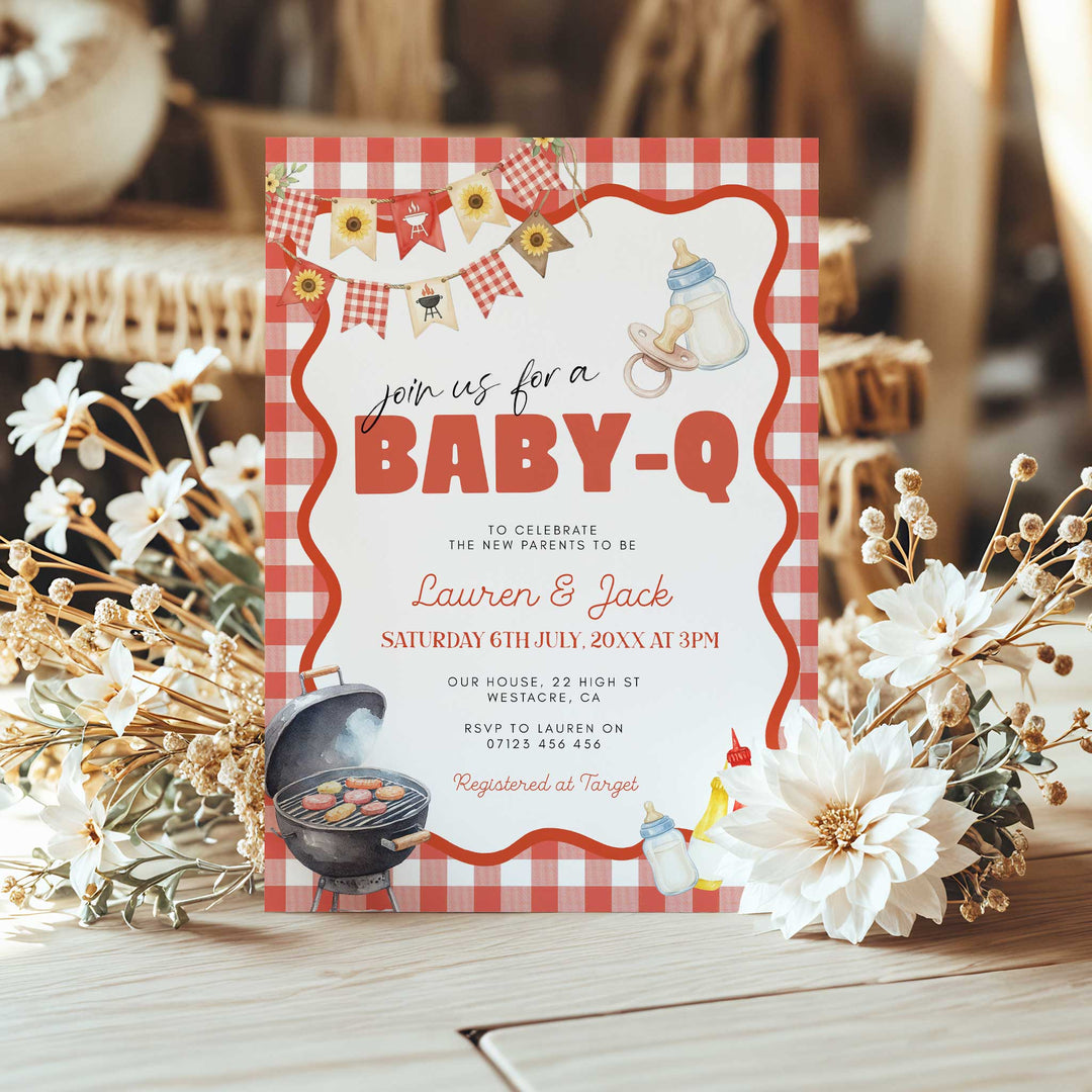 Baby Q Red Gingham Invitation