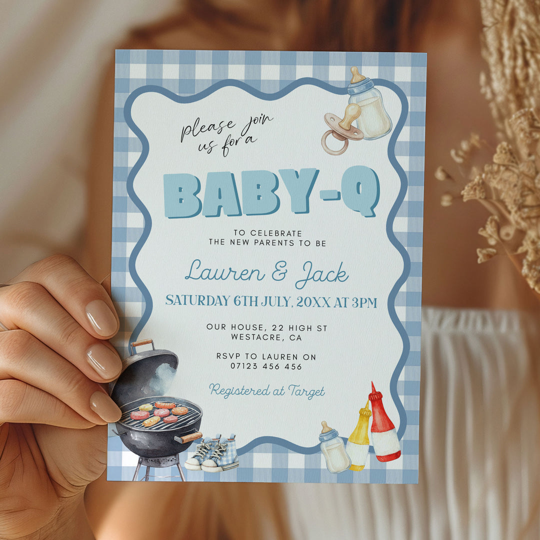 Baby Q Blue Gingham Invitation