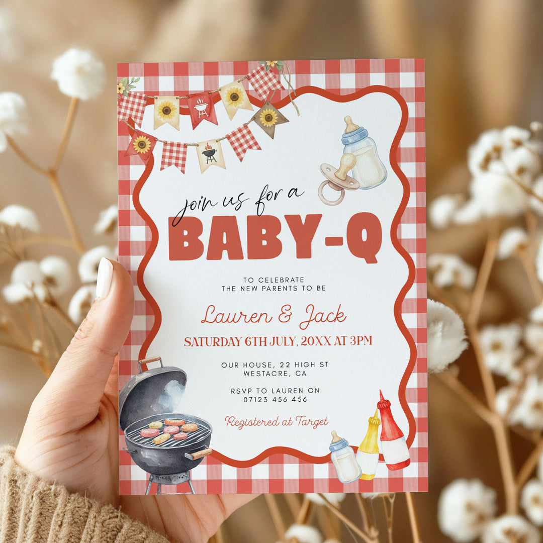 Red Baby Q Invitation Set