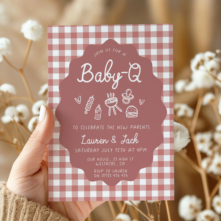 Baby Q Red Gingham Invitation Set