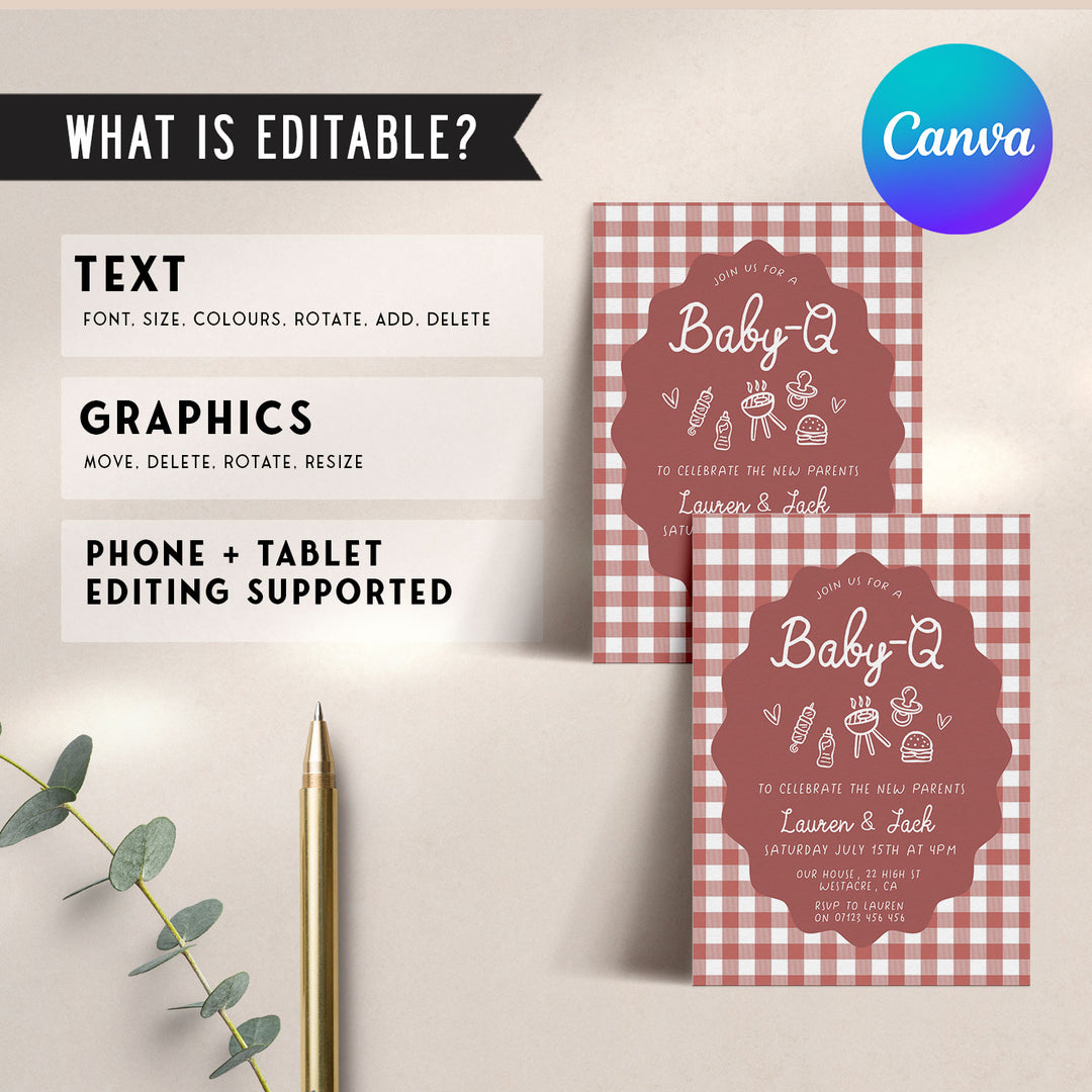 Baby Q Red Gingham Invitation Set