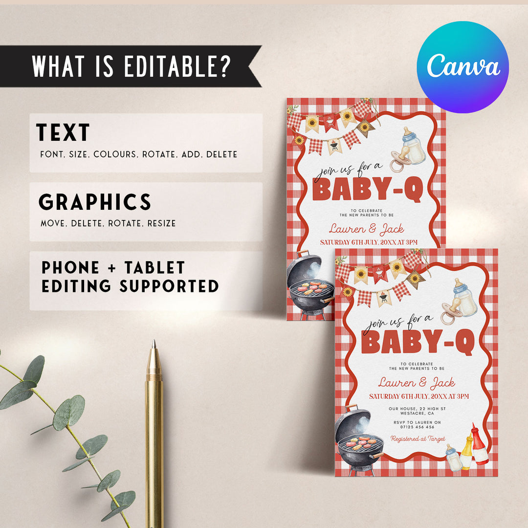 Baby Q Red Gingham Invitation
