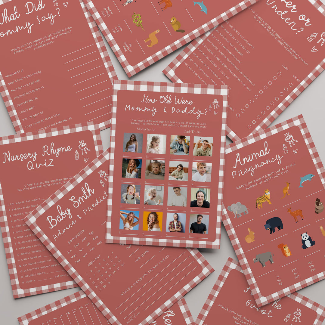 60 Baby Q Gingham Baby Games editable canva templates