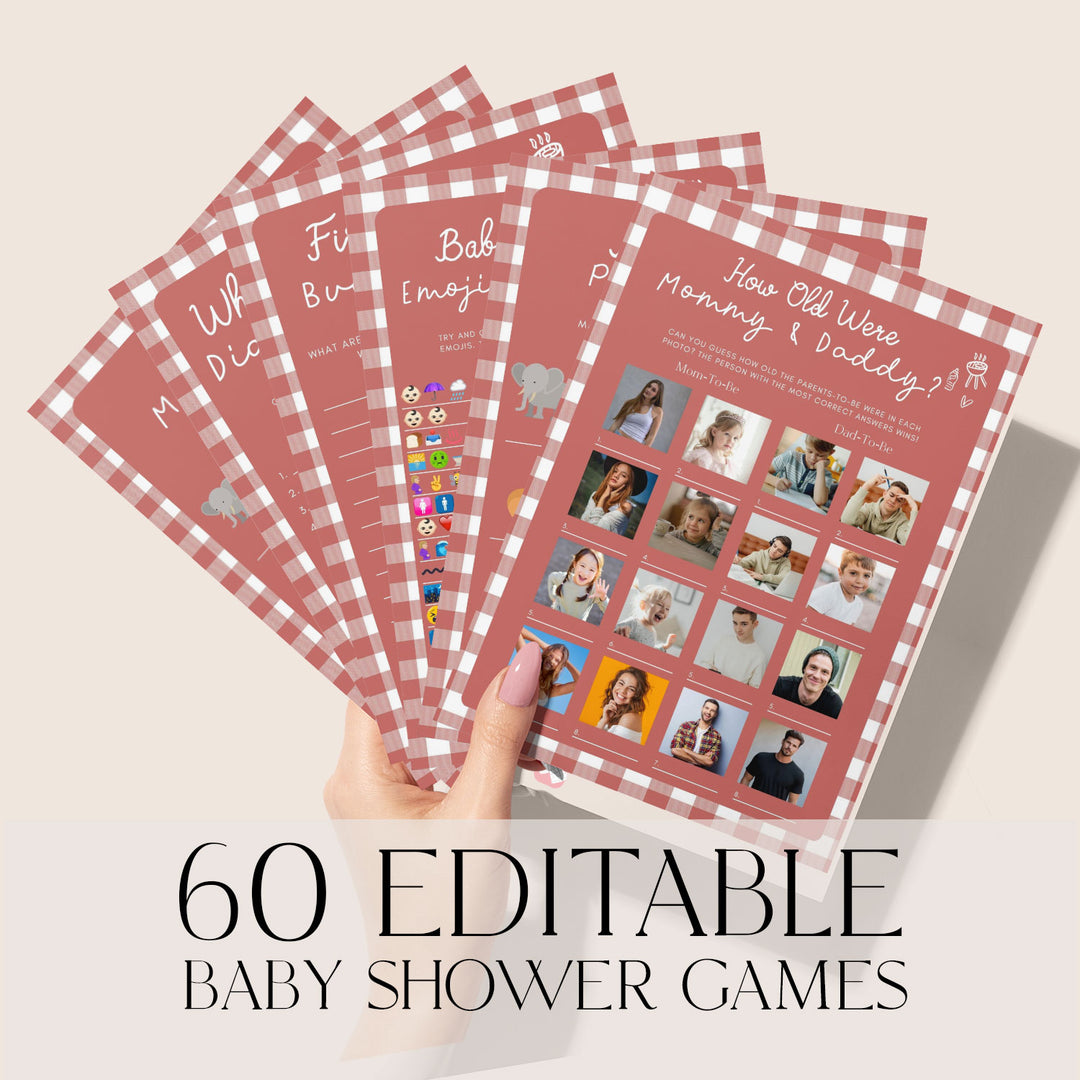60 Baby Q Gingham Baby Games editable canva templates