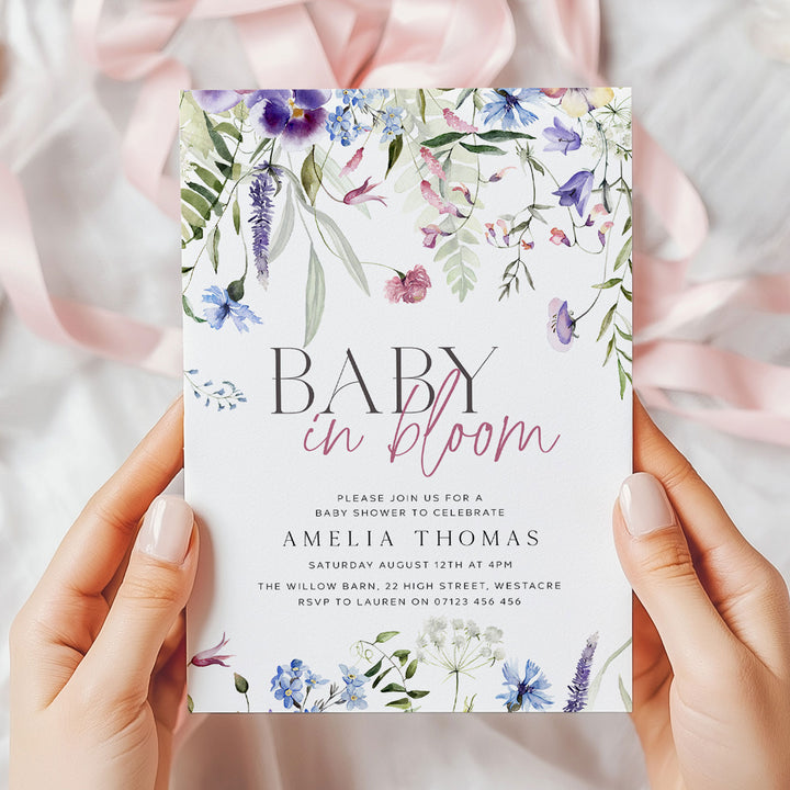 Purple Baby In Bloom Invitation