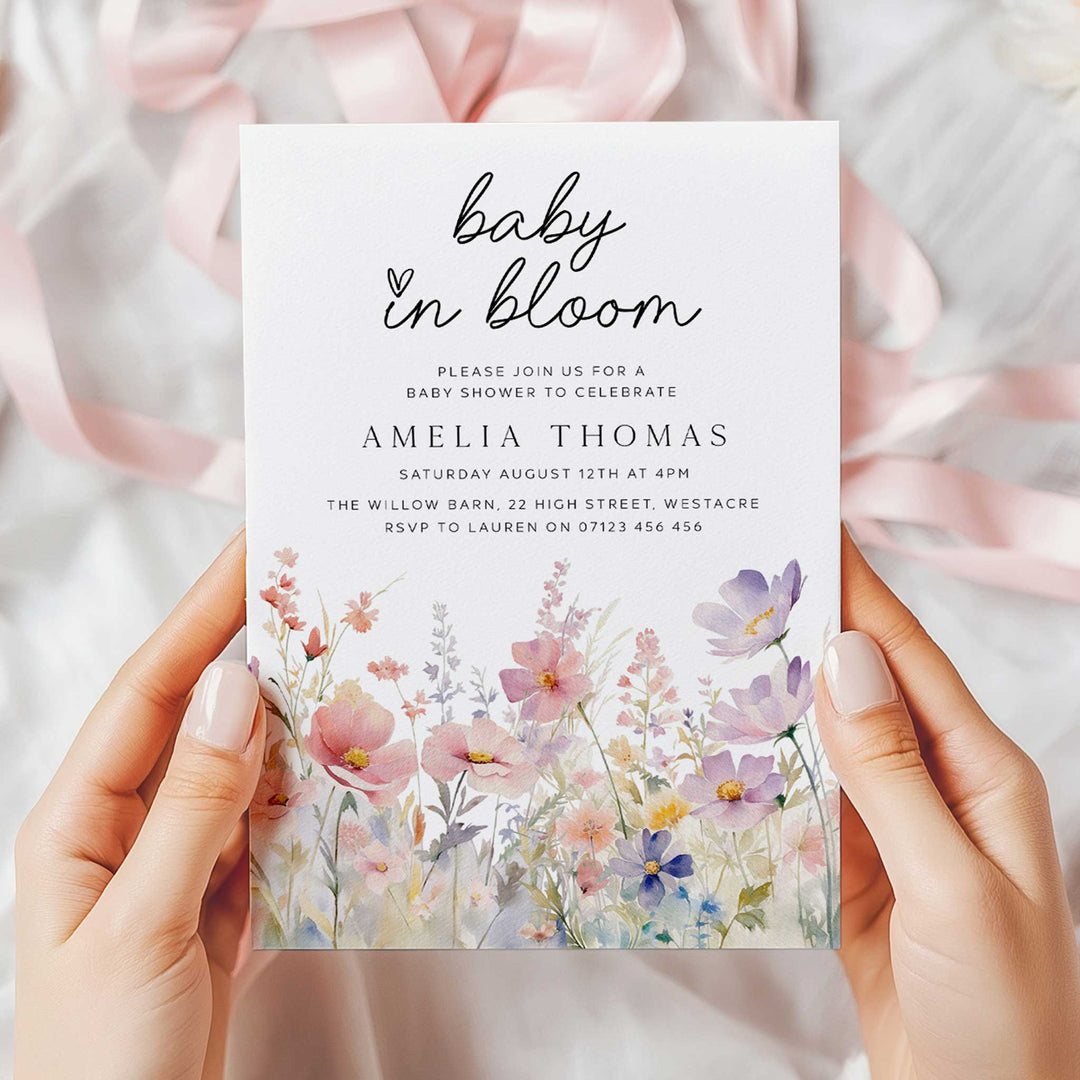 Pink Meadow Baby In Bloom Invitation