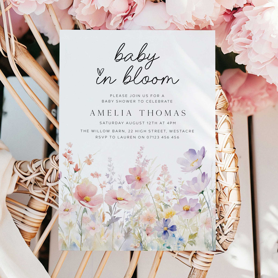 Pink Meadow Baby In Bloom Invitation
