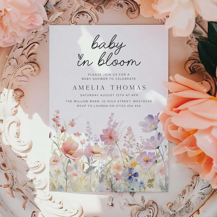 Pink Meadow Baby In Bloom Invitation