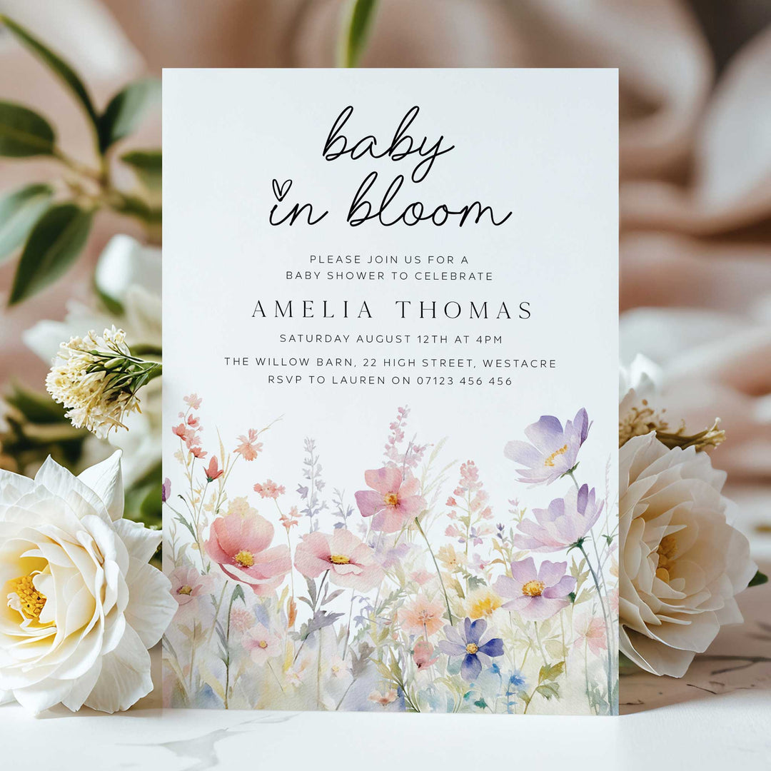 Pink Meadow Baby In Bloom Invitation