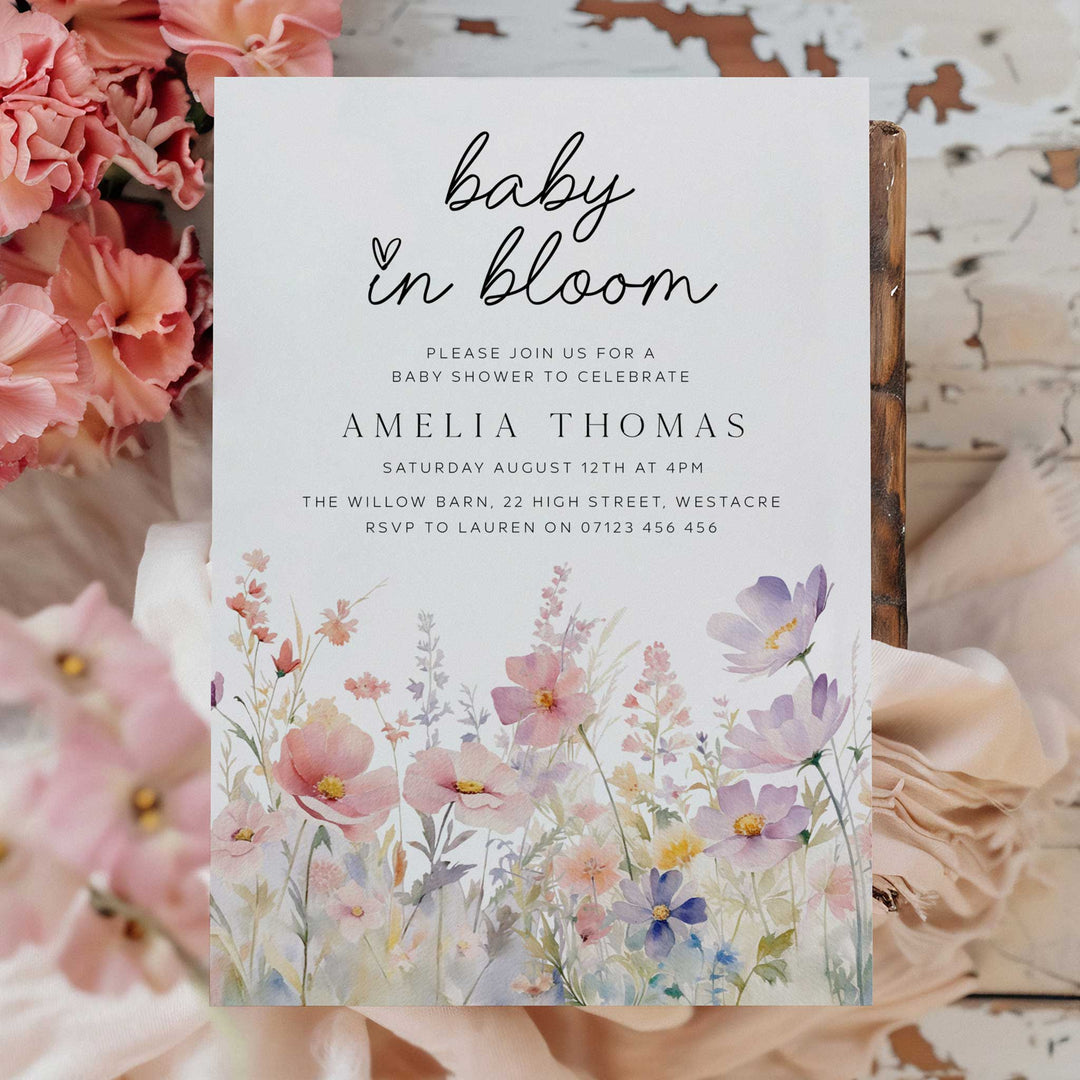 Pink Meadow Baby In Bloom Invitation