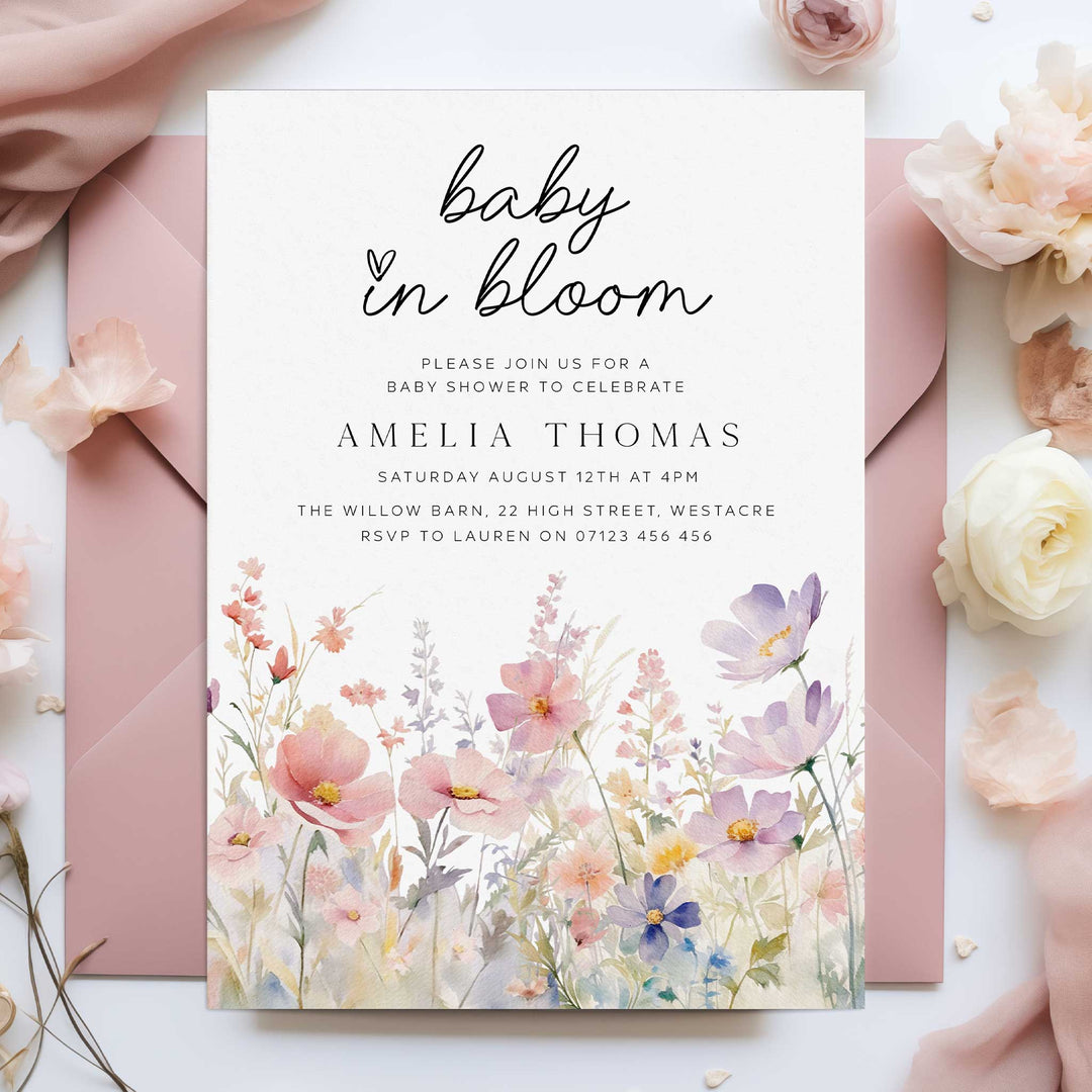 Pink Meadow Baby In Bloom Invitation