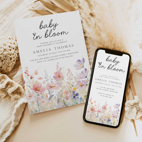 Pink Meadow Baby In Bloom Invitation