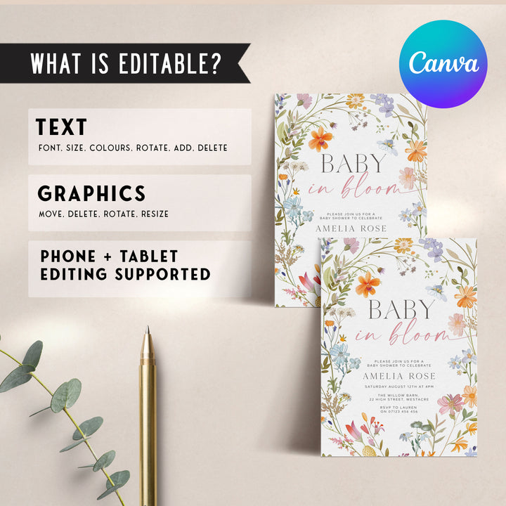 Floral Wreath Baby In Bloom Invitation