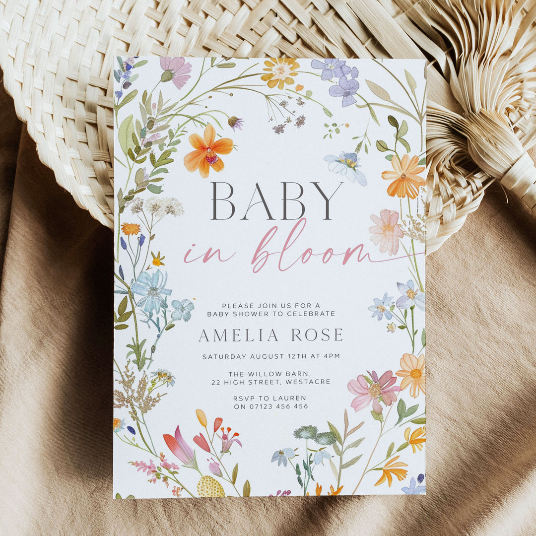Floral Wreath Baby In Bloom Invitation
