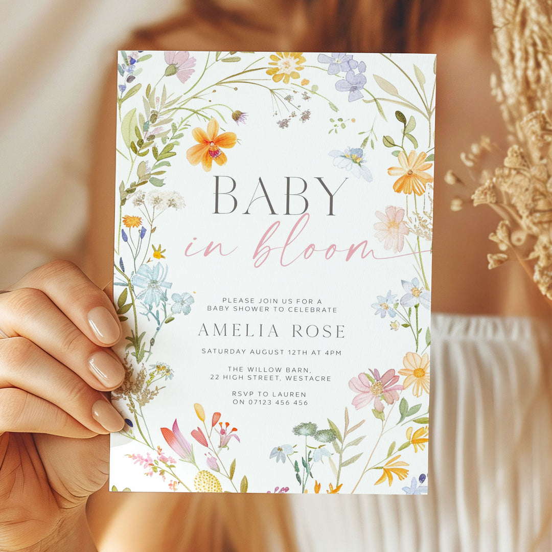 Floral Wreath Baby In Bloom Invitation