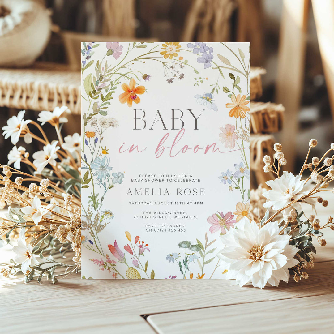 Floral Wreath Baby In Bloom Invitation