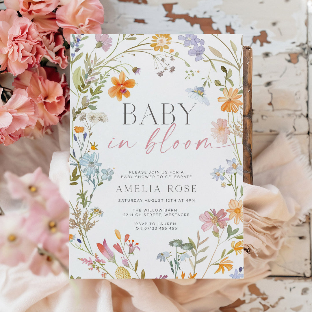Floral Wreath Baby In Bloom Invitation