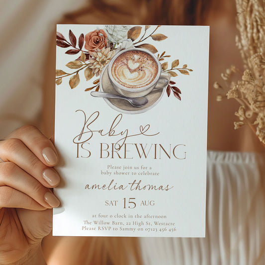 A Baby Is Brewing Floral Baby Shower Invitation