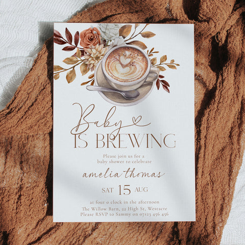 A Baby Is Brewing Floral Baby Shower Invitation