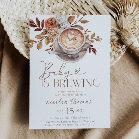 A Baby Is Brewing Floral Baby Shower Invitation