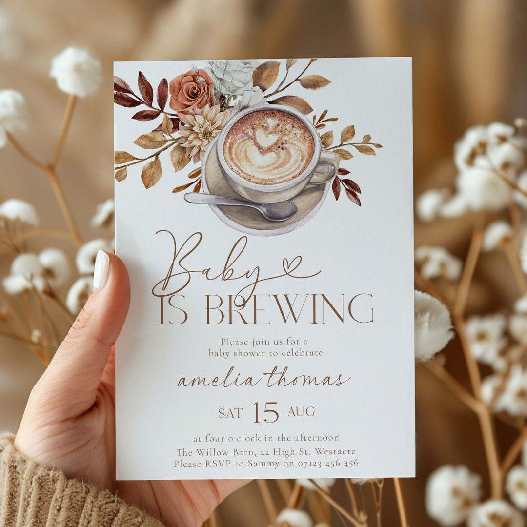 A Baby Is Brewing Floral Baby Shower Invitation