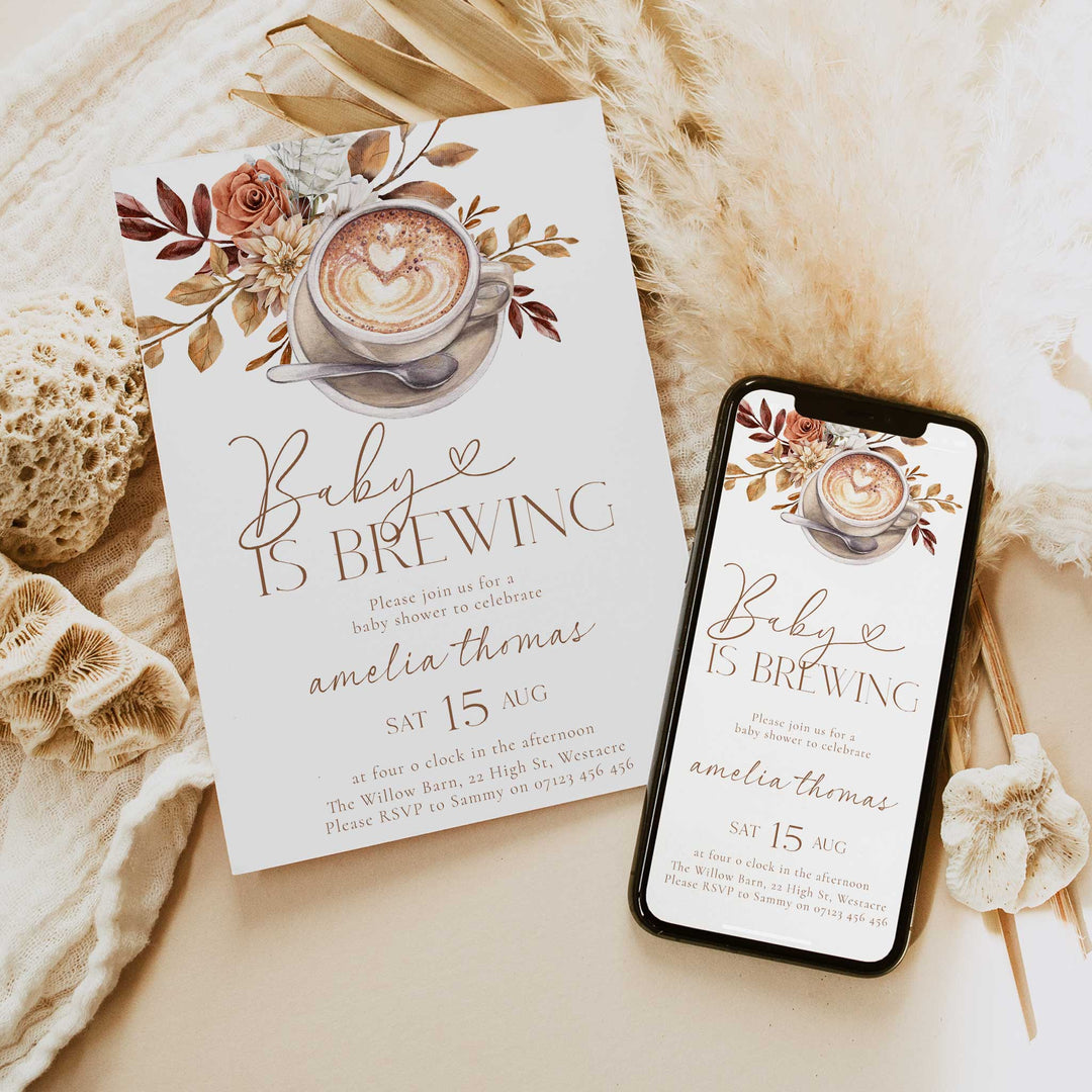 A Baby Is Brewing Floral Baby Shower Invitation