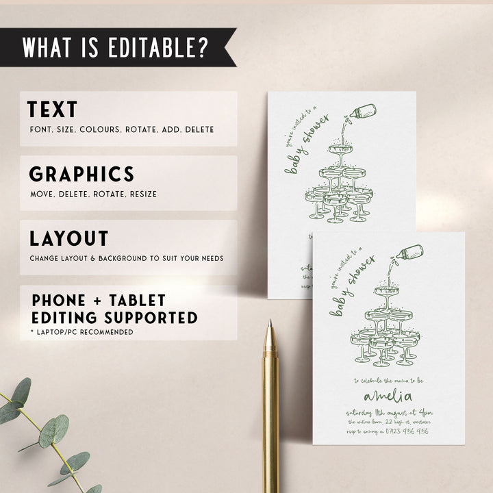 Green Doodle Baby Shower Invitation