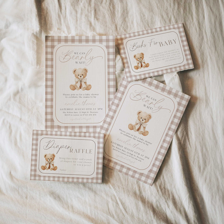 We Can Bearly Wait Beige Invitation Set