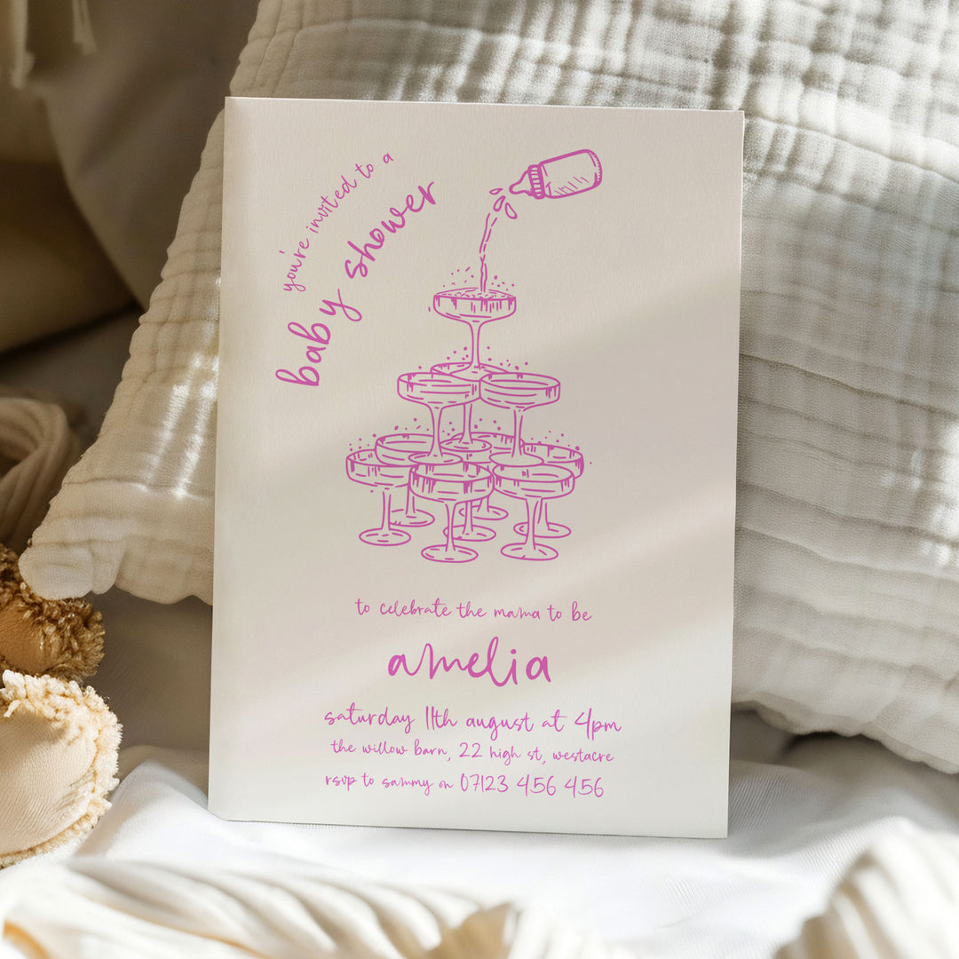 Pink Doodle Baby Shower Invitation