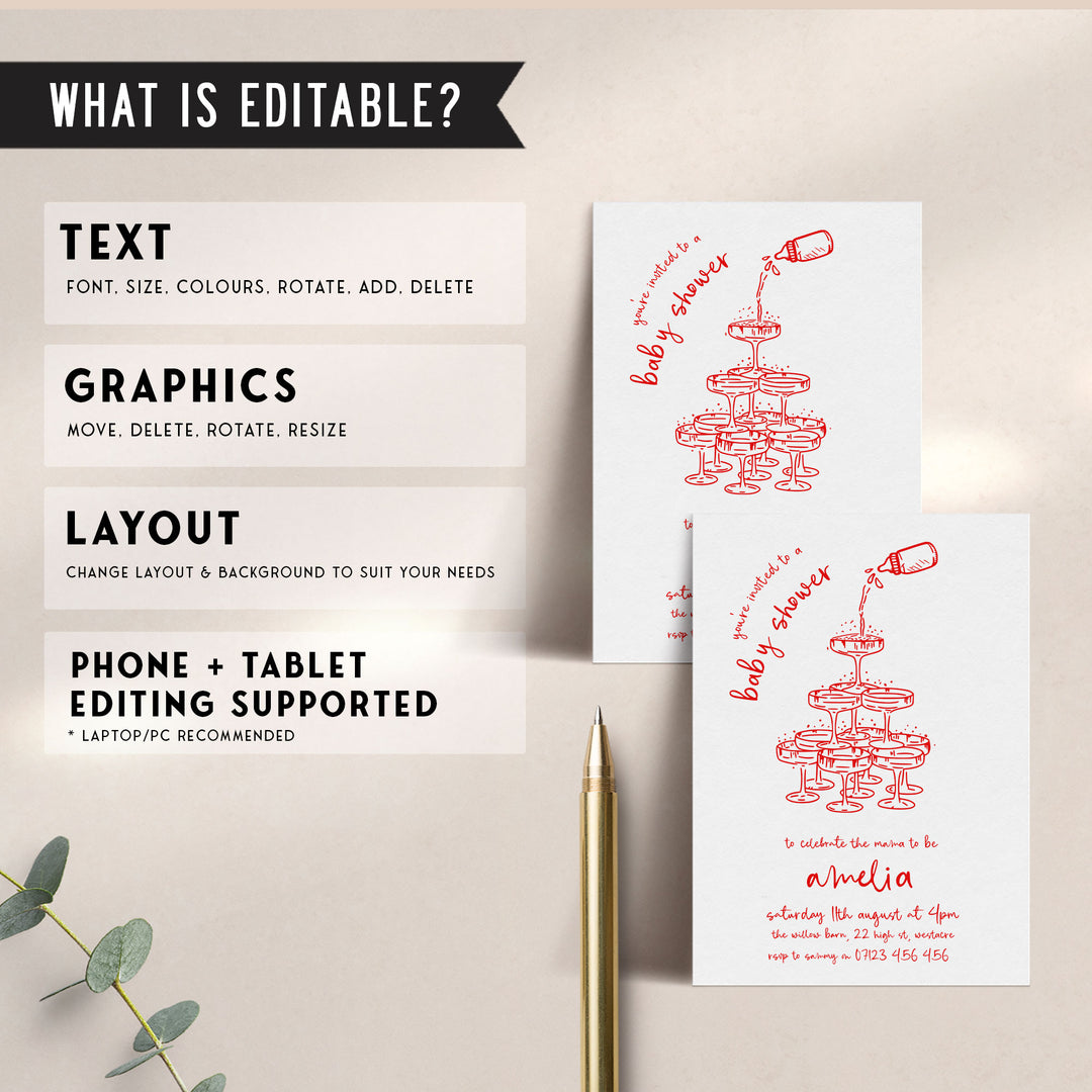 Red Doodle Baby Shower Invitation