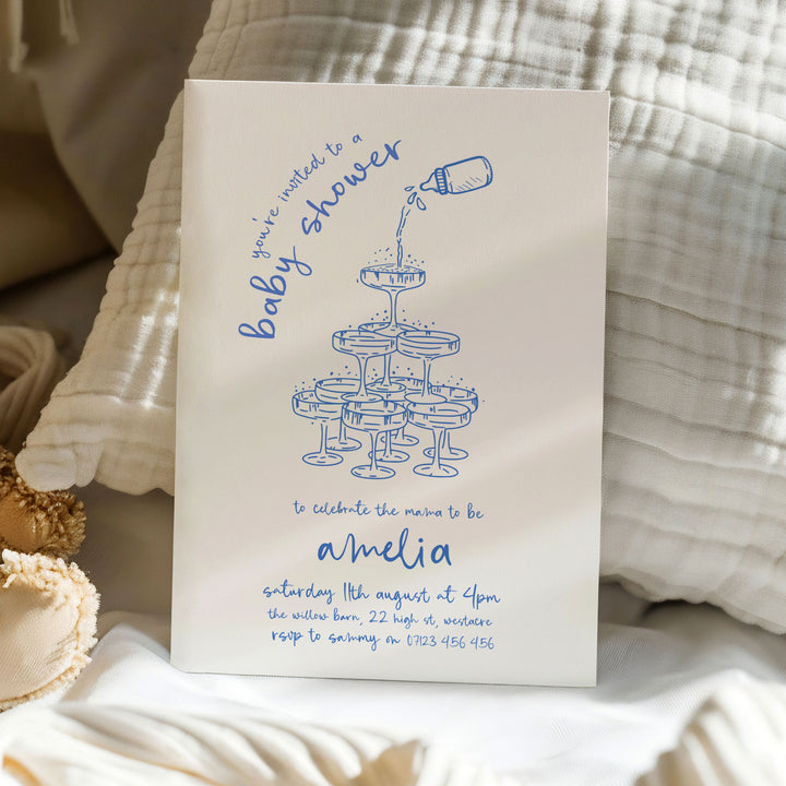 Blue Doodle Baby Shower Invitation