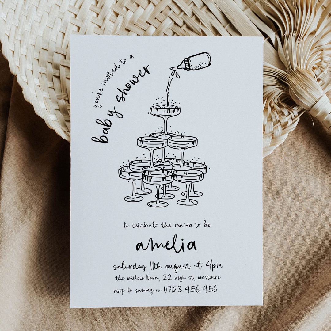 Black Doodle Baby Shower Invitation