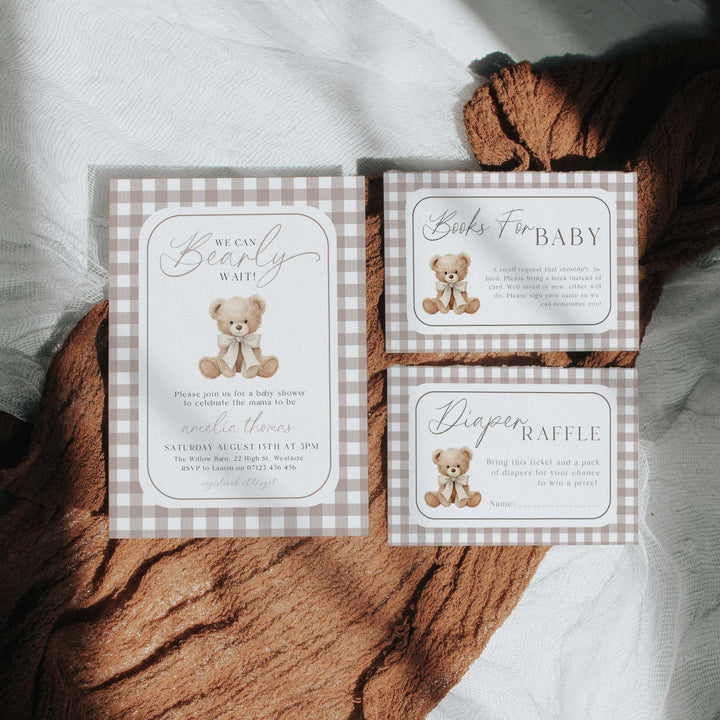 We Can Bearly Wait Beige Invitation Set