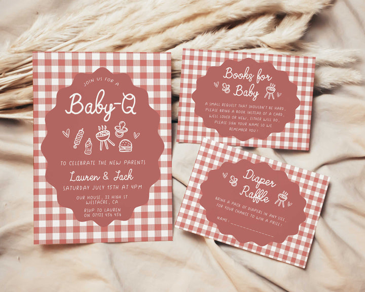 Baby Q Red Gingham Invitation Set
