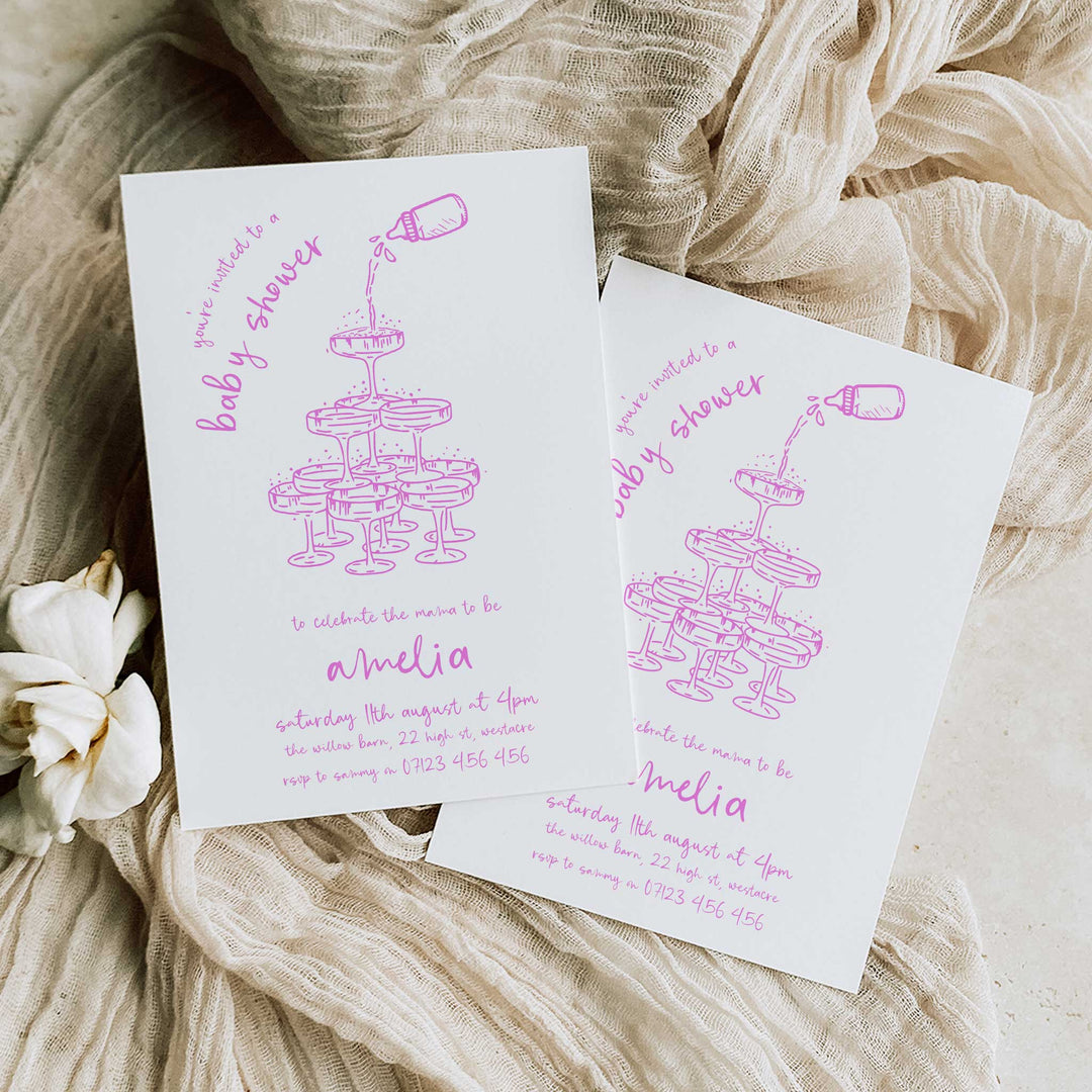 Pink Doodle Baby Shower Invitation