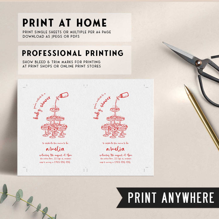 Red Doodle Baby Shower Invitation