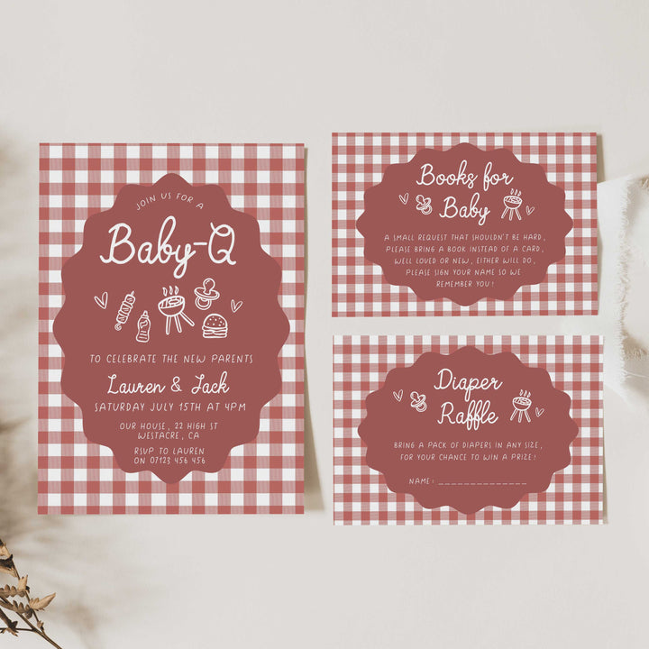 Baby Q Red Gingham Invitation Set