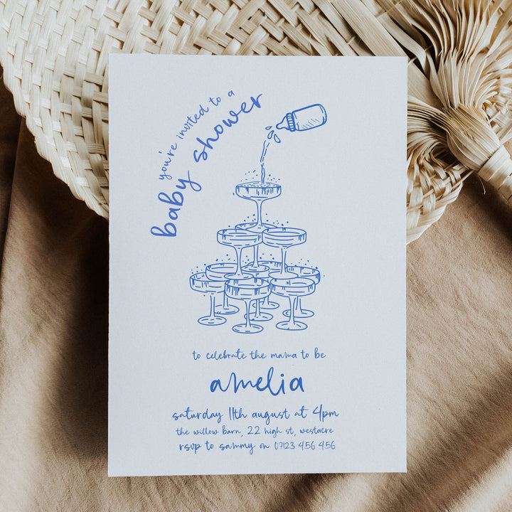 Blue Doodle Baby Shower Invitation