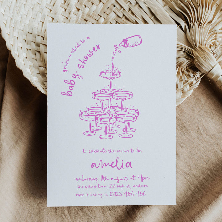 Pink Doodle Baby Shower Invitation
