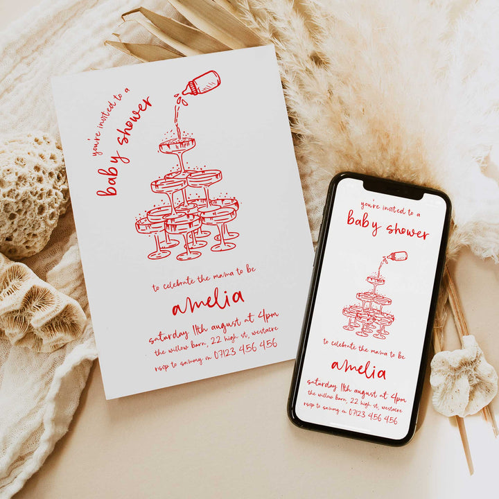 Red Doodle Baby Shower Invitation