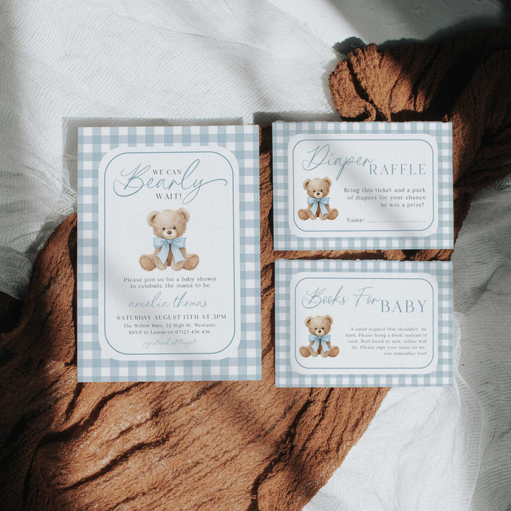 We Can Bearly Wait Blue Invitation Set
