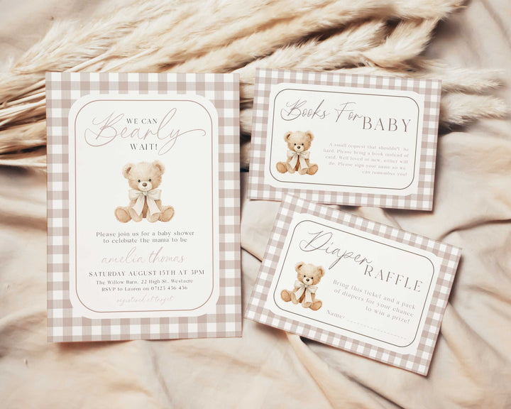 We Can Bearly Wait Beige Invitation Set