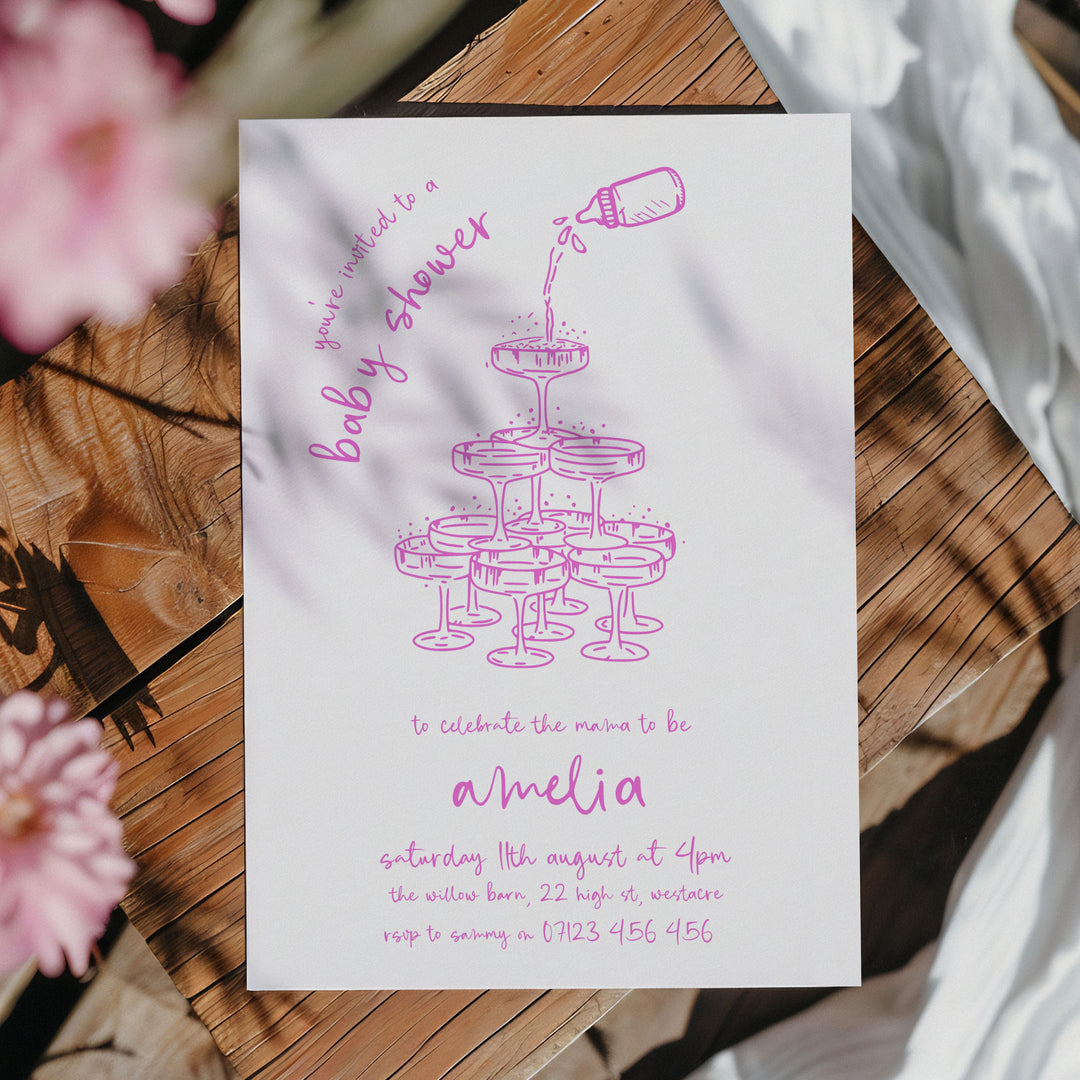Pink Doodle Baby Shower Invitation