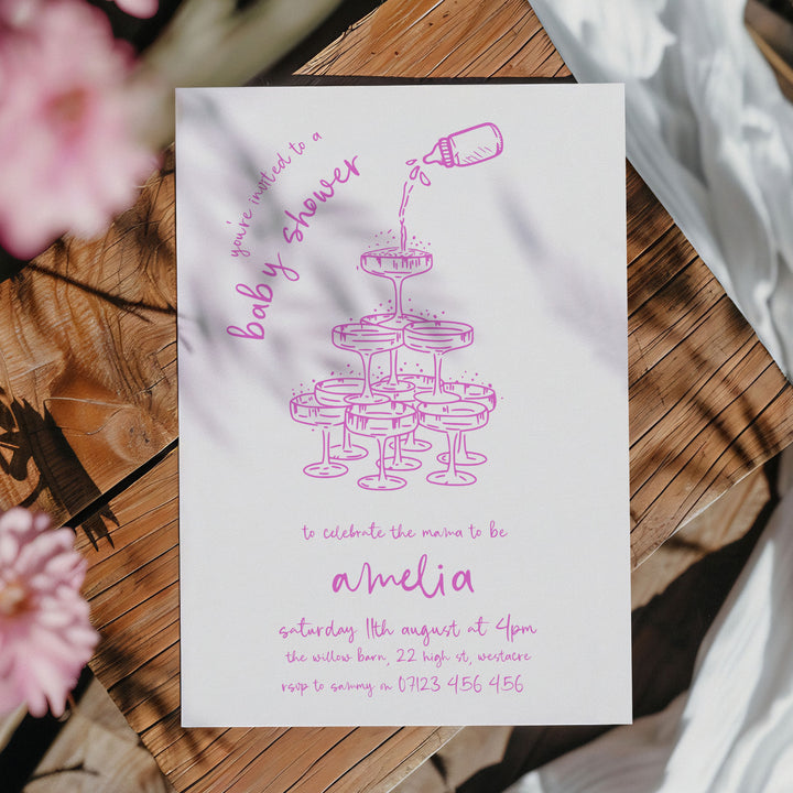 Pink Doodle Baby Shower Invitation