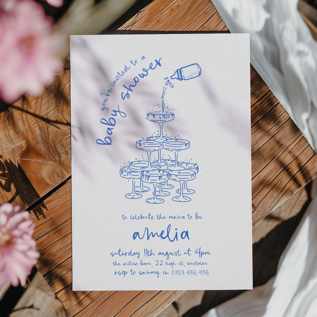 Blue Doodle Baby Shower Invitation