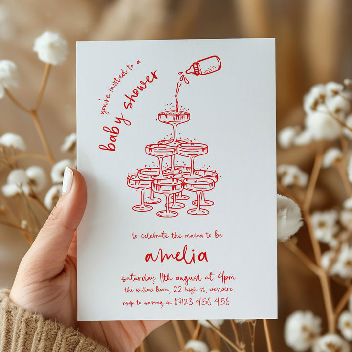 Red Doodle Baby Shower Invitation