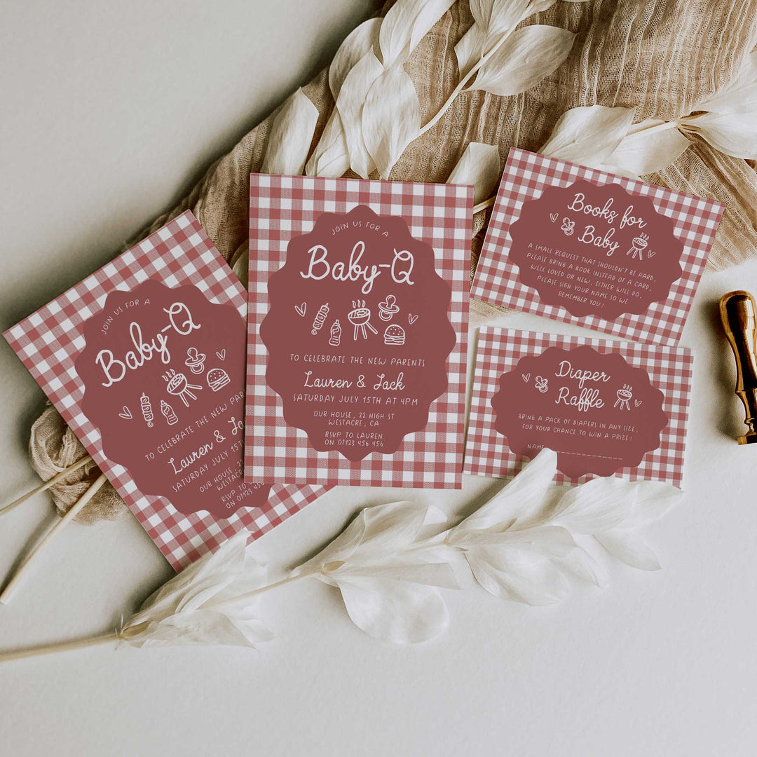 Baby Q Red Gingham Invitation Set