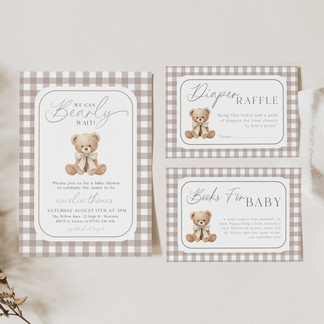We Can Bearly Wait Beige Invitation Set